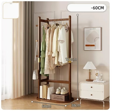 Popular floor-standing solid wood coat rack (upgraded model - brown 60CM)