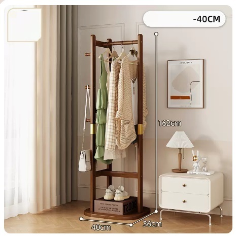 Popular floor-standing solid wood coat rack (upgraded model - brown 40CM)