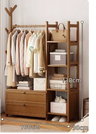 Popular fashion floor-standing coat rack (drawer style-brown 100*30*138CM)