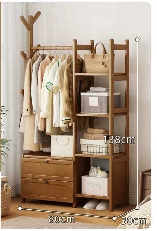 Popular fashionable floor-standing coat rack (drawer style-brown 80*30*138CM)