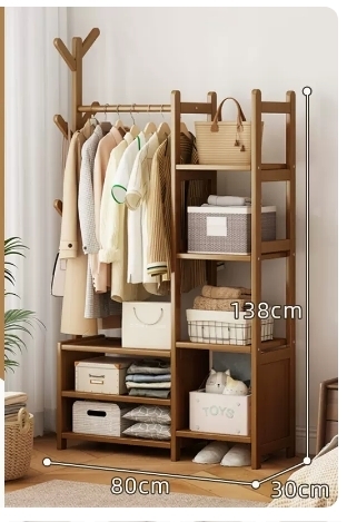 Popular fashionable floor-standing coat rack (storage type-brown 80*30*138CM)