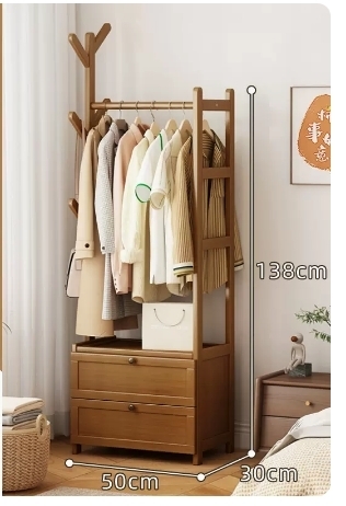 Popular fashionable floor-standing coat rack (drawer style-brown 50*30*138CM)