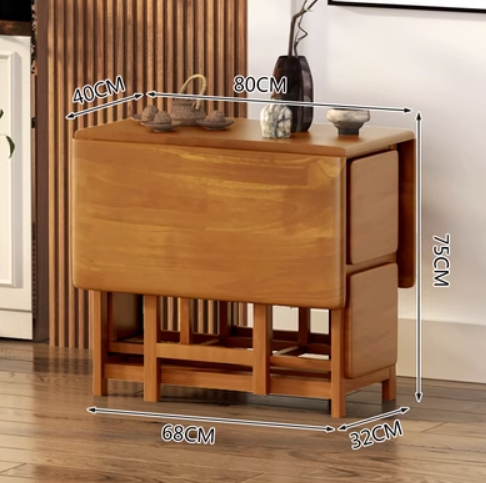 Popular solid wood foldable rectangular dining table + (with 4 stools) set (walnut color) (size: table length 120CM*width 80CM*height 78CM/stool length 30CM*width 30CM*height 42CM)