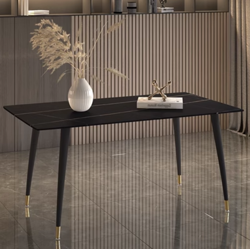 Popular light luxury style simple rectangular slate dining table (Lauren black gold/four legs/straight sides) (size: 70*130CM)