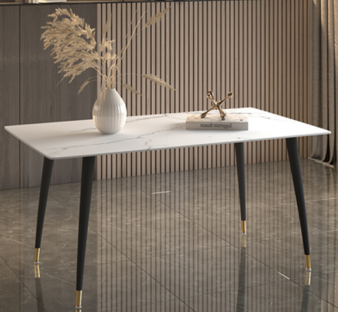 Popular light luxury style simple rectangular slate dining table (Snow Mountain White/Four Legs/Straight Side) (Size: 70*130CM)
