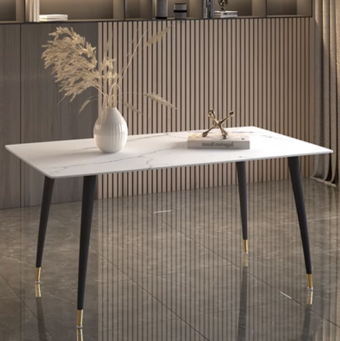Popular light luxury style simple rectangular slate dining table (Snow Mountain White/Four Legs/Straight Side) (Size: 80*140CM)