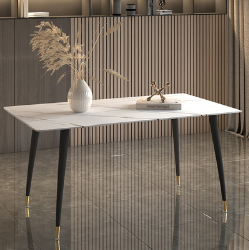 Popular light luxury style simple rectangular slate dining table (Lauren platinum/four legs/straight sides) (size: 70*130CM)