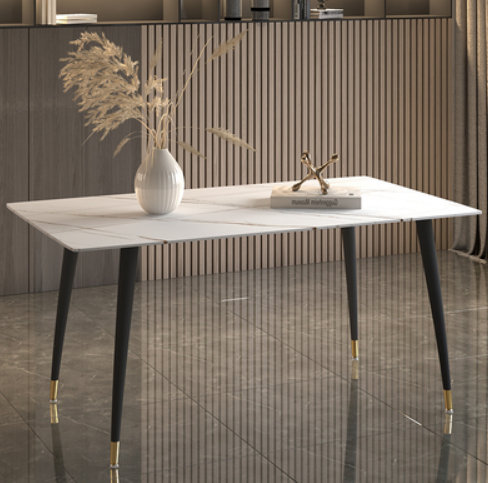 Popular light luxury style simple rectangular slate dining table (Lauren platinum/four legs/straight sides) (size: 80*140CM)