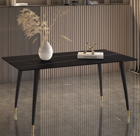 Popular light luxury style simple rectangular slate dining table (Lauren black gold/four legs/straight sides) (size: 80*140CM)