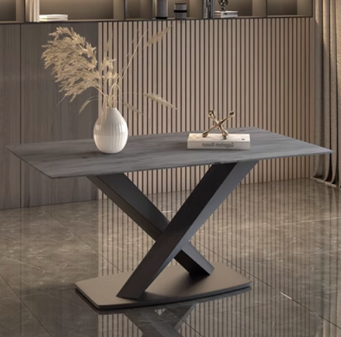 Popular light luxury style simple rectangular slate dining table (Vic gray/X leg/straight edge) (size: 70*130CM)