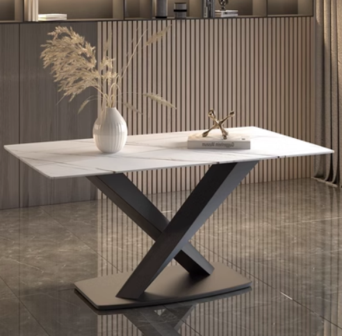 Popular light luxury style simple rectangular slate dining table (Lauren platinum/X leg/straight edge) (size: 70*130CM)