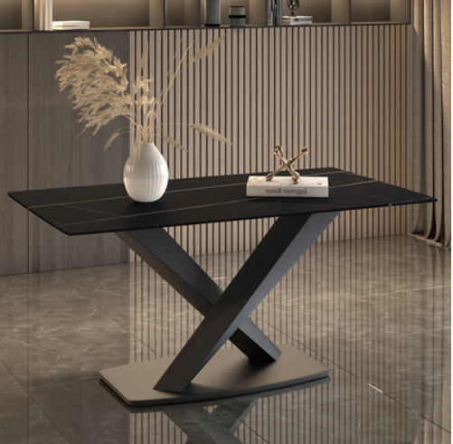 Popular light luxury style simple rectangular slate dining table (Lauren black gold/X leg/straight edge) (size: 70*130CM)