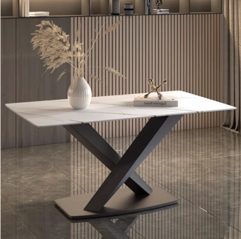 Hot style light luxury style simple rectangular slate dining table (Lauren platinum/X leg/straight edge) (size: 80*140CM)