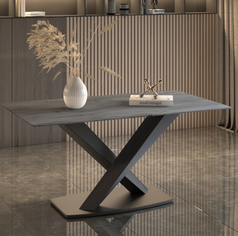 Popular light luxury style simple rectangular slate dining table (Vic gray/X leg/straight edge) (size: 80*140CM)