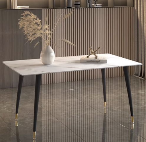 Hot style light luxury style simple rectangular slate dining table (snow mountain white/four legs) (size: 60*120CM)