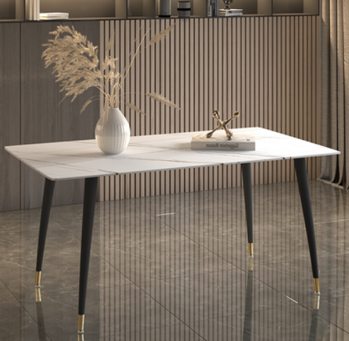 Hot style light luxury style simple rectangular slate dining table (snow mountain white/four legs) (size: 70*120CM)