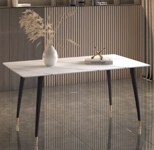 Hot style light luxury style simple rectangular slate dining table (snow mountain white/four legs) (size: 80*160CM)