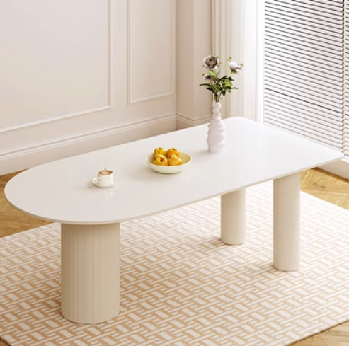 Popular French style small apartment cream style slate dining table (white) (size: 120*60*75CM)