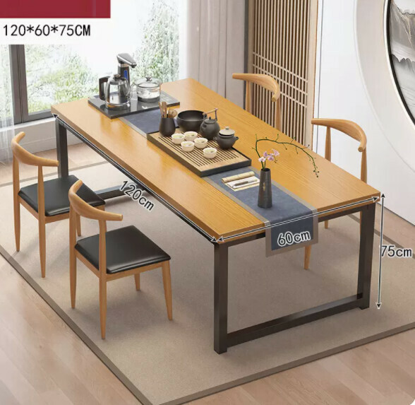 Hot style simple dining table (5cm thickened table - silver oak color) [one table and four chairs] [size: length 120*width 60*height 75cm]