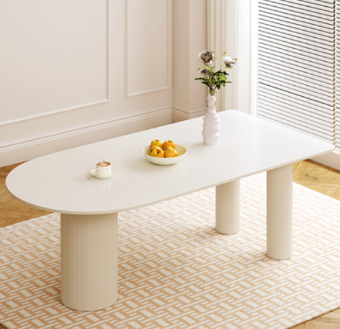 Popular French style small apartment cream style slate dining table (white) (size: 130*70*75CM)