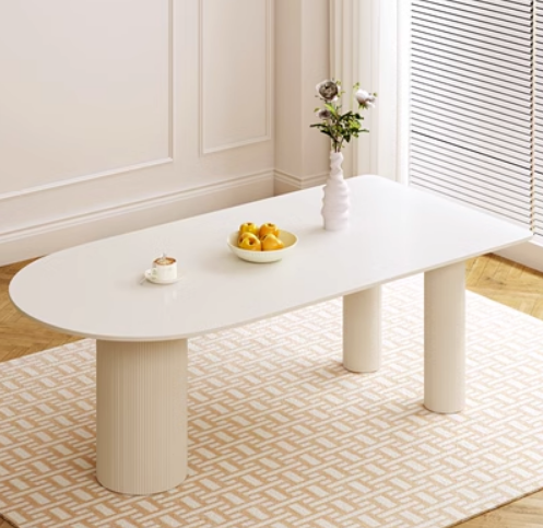 Popular French style small apartment cream style slate dining table (white) (size: 130*80*75CM)