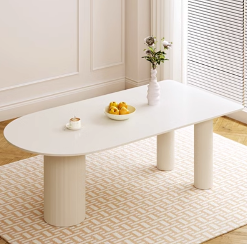 Popular French style small apartment cream style slate dining table (white) (size: 120*70*75CM)