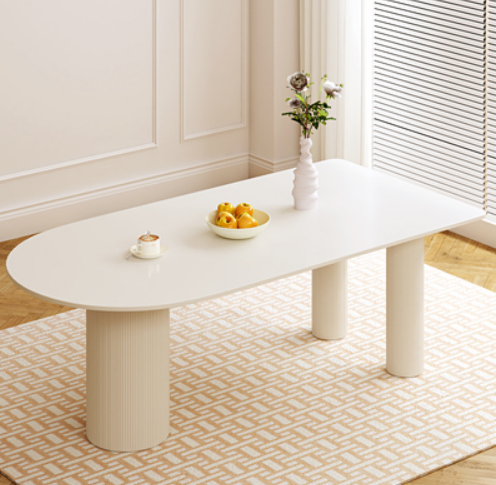 Popular French style small apartment cream style slate dining table (white) (size: 140*80*75CM)