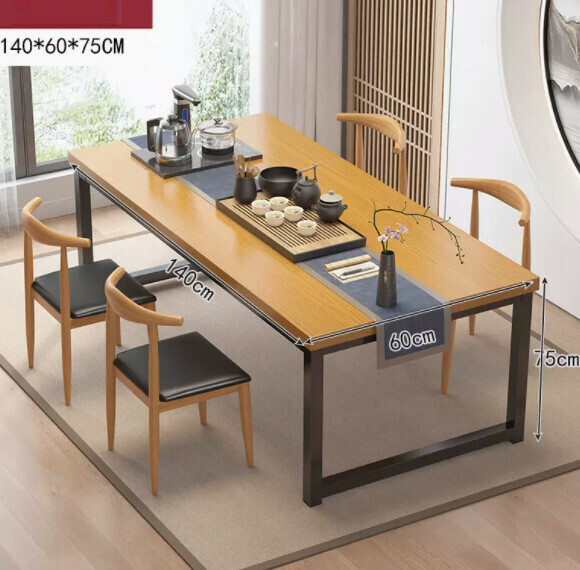 Hot style simple dining table (5cm thickened table - silver oak color) [one table and four chairs] [size: length 140*width 60*height 75cm]