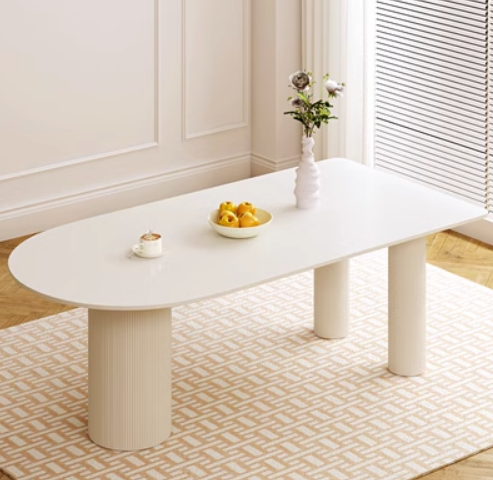 Popular French style small apartment cream style slate dining table (white) (size: 160*80*75CM)