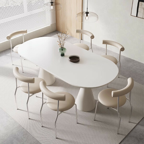 Hot style 1 table and 6 chairs French cream style slate dining table and chairs set (180*80*75cm) (slate dining table + stainless steel dining chairs * 6) (please contact customer service to confirm the table color when placing an order)
