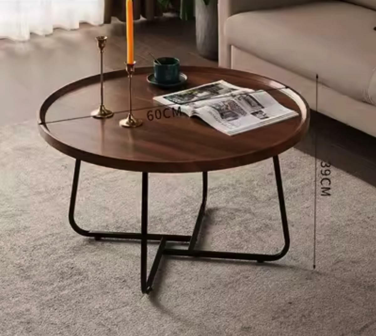 爆款圓形家用組合小圓桌（底款-胡桃色）（60*60*39）