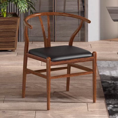 New iron imitation wood grain Taishi chair (rosewood grain black oil leather seat cushion) (size: 71*48*45CM)