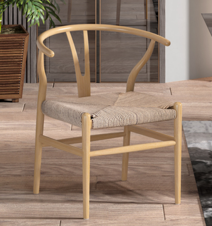 New iron imitation wood grain Taishi chair (light wood grain light rope cushion) (size: 71*48*45CM)