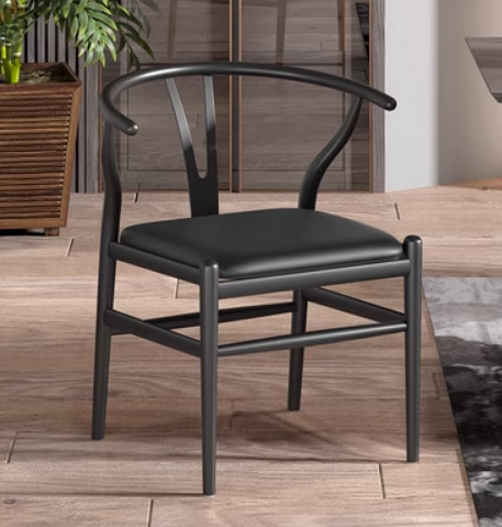 New iron imitation wood grain Taishi chair (black oil leather seat cushion) (size: 71*48*45CM)