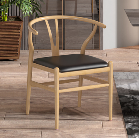 New iron imitation wood grain Taishi chair (light wood grain black oil leather seat cushion) (size: 71*48*45CM)