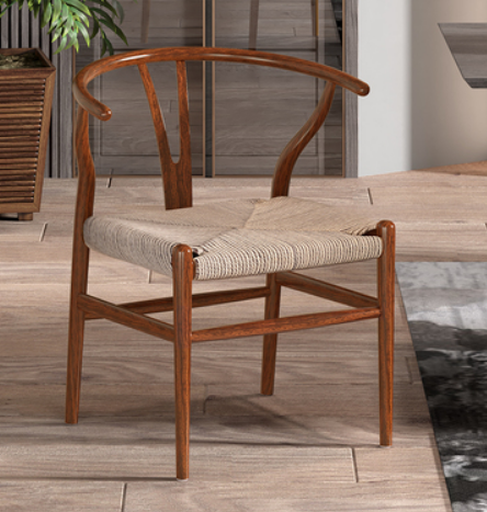 New iron imitation wood grain Taishi chair (rosewood grain light rope cushion) (size: 71*48*45CM)