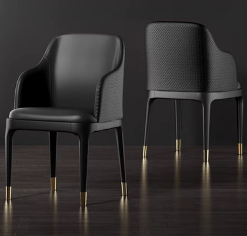 New Nordic style light luxury back armrest dining chair (black/woven leather/gold-plated legs) (size: length 52CM*width 43.5CM*height 80CM)