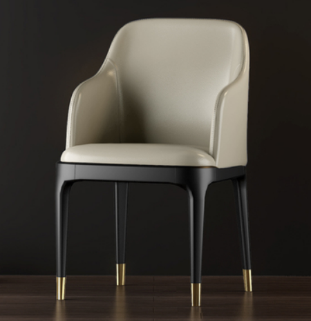 New Nordic style light luxury backrest armrest dining chair (grey/wear-resistant and scratch-resistant leather/gold-plated chair legs) (size: length 52CM*width 43.5CM*height 80CM)