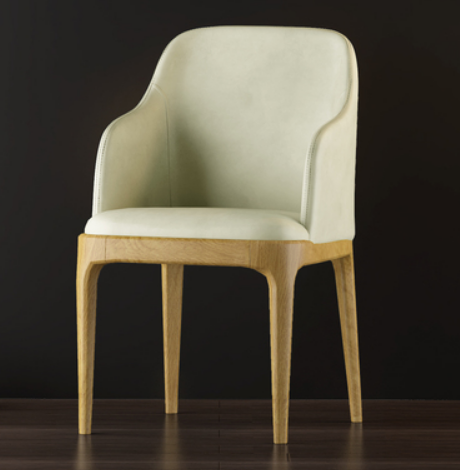 New Nordic style light luxury back armrest dining chair (ivory/wear-resistant and scratch-resistant leather/light wood grain legs) (size: length 52CM*width 43.5CM*height 80CM)
