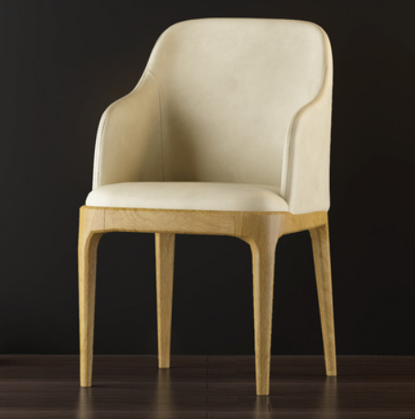 New Nordic style light luxury backrest armrest dining chair (off-white/wear-resistant and scratch-resistant leather/light wood grain legs) (size: length 52CM*width 43.5CM*height 80CM)