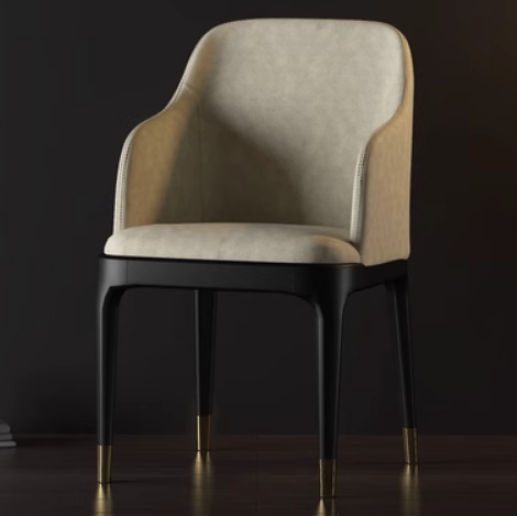 New Nordic style light luxury back armrest dining chair (off-white/imitation leather technical cloth/gold-plated chair legs) (size: length 52CM*width 43.5CM*height 80CM)
