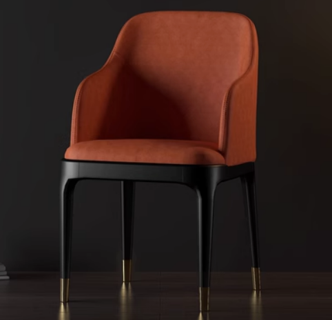 New Nordic style light luxury back armrest dining chair (burgundy/imitation leather technical fabric/gold-plated chair legs) (size: length 52CM*width 43.5CM*height 80CM)
