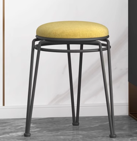 New home light luxury steel round stool (yellow linen/black legs) (size: 45*29CM)