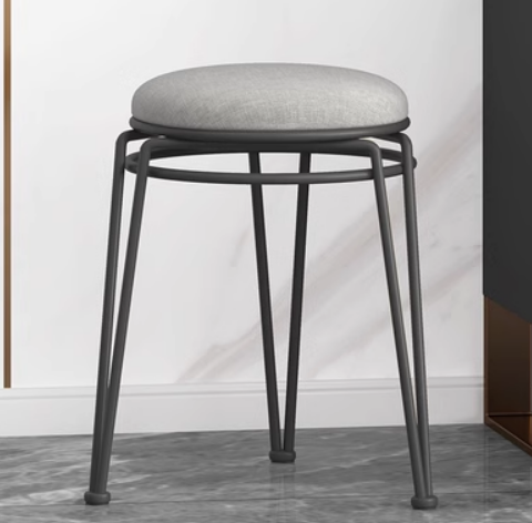New light luxury steel round stool for home use (gray linen/black legs) (size: 45*29CM)