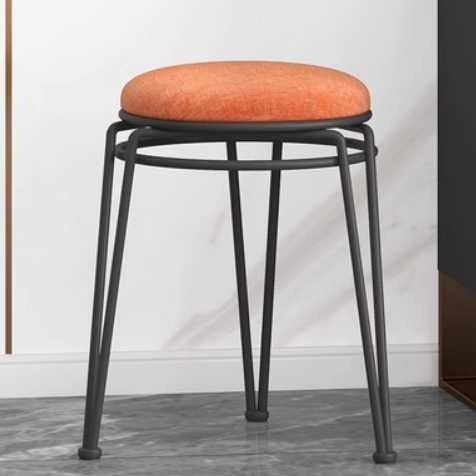 New light luxury steel round stool for home use (orange linen/black legs) (size: 45*29CM)