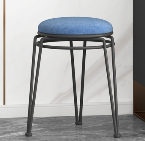 New light luxury steel round stool for home use (blue linen/black legs) (size: 45*29CM)