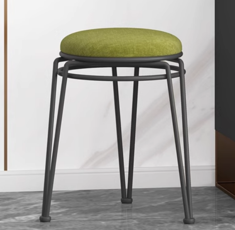 New home light luxury steel round stool (green linen/black legs) (size: 45*29CM)