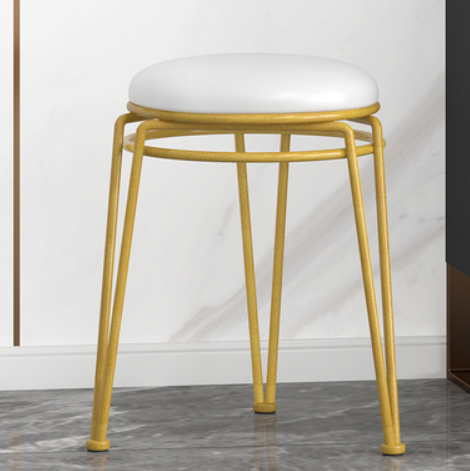 New style light luxury steel round stool for home use (PU white/gold-sprayed legs) (size: 45*29CM)