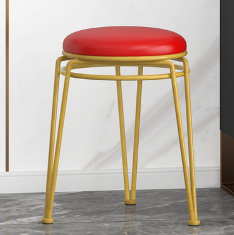 New light luxury steel round stool for home use (PU red/gold-sprayed legs) (size: 45*29CM)