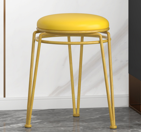 New style home light luxury steel round stool (PU yellow/gold-sprayed legs) (size: 45*29CM)